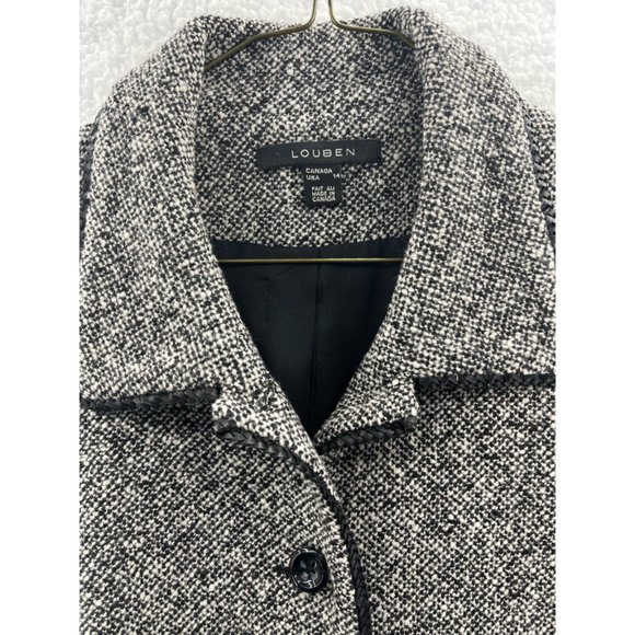 Louben Womens Suit Jacket Blazer Black White Tweed Button Braided Trim Collar 14 - Picture 5 of 8